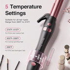 Extra-Long Barrel Rotating Curling Iron with Short Clamp, Automatic Curling Iron 1 Inch Creates Loose Curls – for Medium and Long Hair, High Heat 410°F, Instant Heat up, Double Ceramic, Dual Voltage