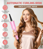 Automatic Curling Iron, Curling Wand Self Rotating for Medium and Long Hair, with Guider Rod - Easy to Use, No Burns, No Tangle, Fast Curl, 1 Inch, Dual Voltage, Automatic Hair Curler for Teen Girls
