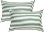 JELLYMONI 100% Natural Cotton Striped Standard Pillowcases Set, 4 Pack White and Grey and Green Stripes Pillow Covers with Envelope Closure(Pillows are not Included)