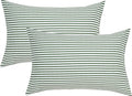 JELLYMONI 100% Natural Cotton Striped Queen Pillowcases Set, 2 Pack White and Green Stripes Pattern Printed Pillow Covers with Envelope Closure(Pillows are not Included)