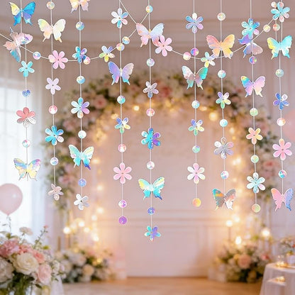 6 Pack Each 13Ft Iridescent Butterfly Garland Holographic Banner | Double Side - Image 2