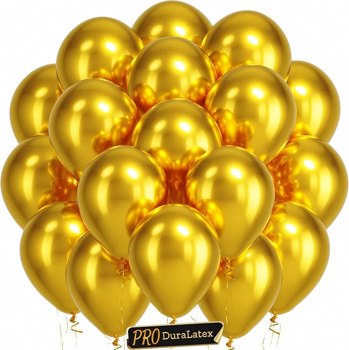 Pro Duralatex Metallic Gold Extra-Thick Balloons 120 Pack 10 inch | Gold by Bezente