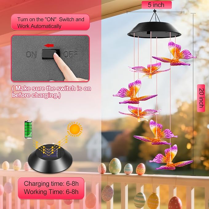 Winzwon Solar Wind Chimes, Christmas Gardening Butterfly Gifts - Image 7