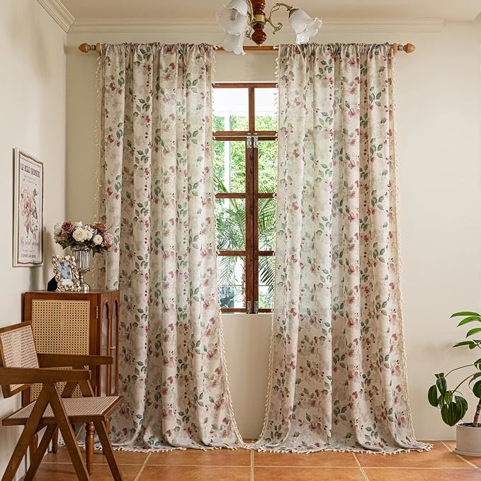 ENJOYBRIDAL Floral Curtains 96 Inch Long Living Room Semi Sheer Drapes 2 Panel - Image 4
