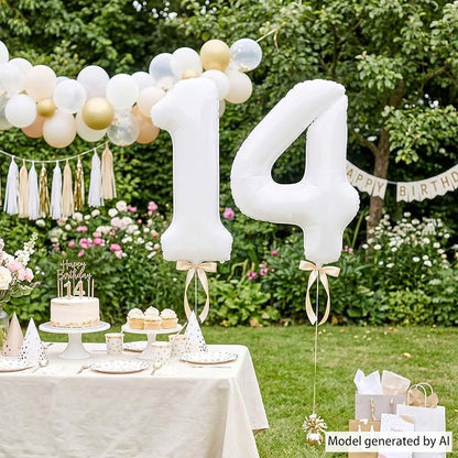 White Number 14 Balloon 40 Inch, Large Matte White 1 and 4 Foil Balloons Set - Image 2