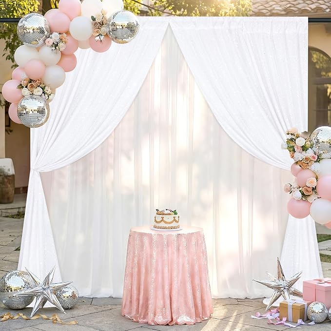 White Sequin Backdrop Curtains-2 Panels 3FTx8FT White Backdrop - Image 3