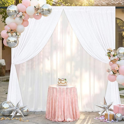 White Sequin Backdrop Curtains-2 Panels 3FTx8FT White Backdrop - Image 3