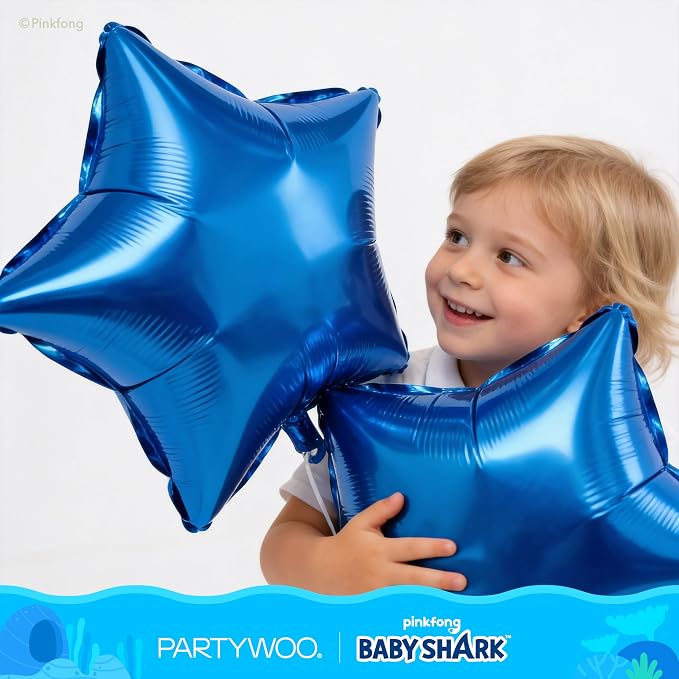 PartyWoo Baby Shark Blue Foil Round Star Mylar Number 1 Balloons 5pcs | Balloons - Image 6