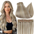 Full Shine Blonde Extensions Clip in 20 Inch Golden Blonde Highlights Medium Blonde Real Human Hair Clip in Straight Hair Clip Ins Lace Weft for Long Hair 3 PCS 60 G