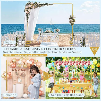 8.2FT Square Wedding Arch Backdrop Stand Adjustable, Garden Trellis | Gold - Image 2