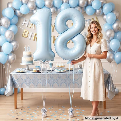 40" Light Blue Foil Number 18 Balloon - Image 4