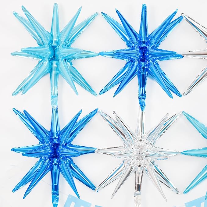 14pcs Blue Silver Star Balloons, Mixed Star Foil Balloon, 22Inch Explosion - Image 4