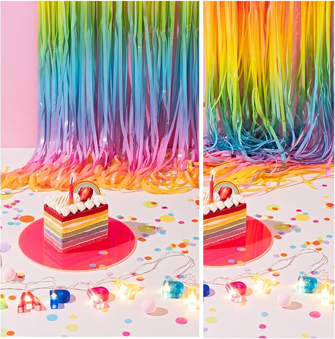 Pastel Rainbow Foil Fringe Curtain Streamers Party Backdrop Foil Fringe - Image 5