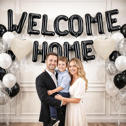 Welcome Home Balloons Cream White Black, 16Inch Welcome Home Foil Balloons - Image 3