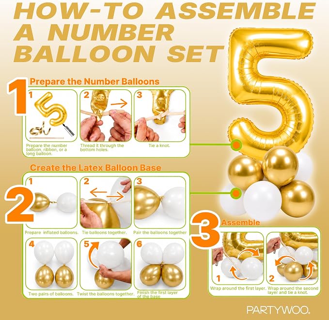 PartyWoo Number Balloons 40 Inch Gold Number 5 Kit 25pcs - Image 7