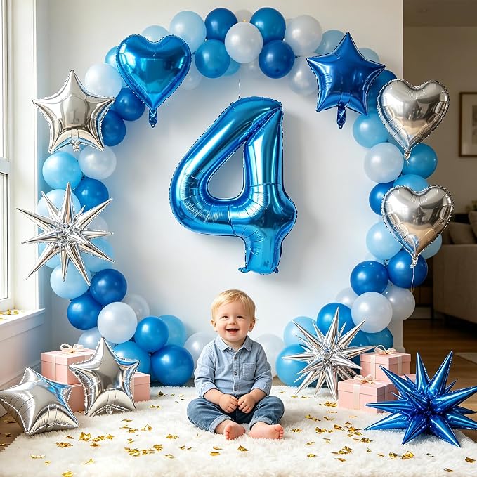 TONIFUL 4th Birthday Balloons Kit 40 Inch Blue Large Number 4 Foil Balloon | - Image 6