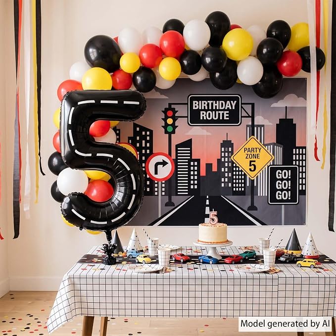 Black and White Stripes Number 5 Balloon 40 Inch, Foil road sign Numeral | - Image 7