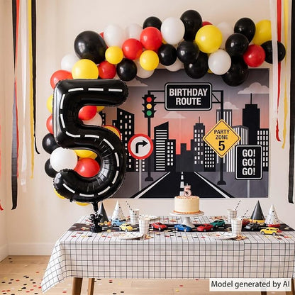 Black and White Stripes Number 5 Balloon 40 Inch, Foil road sign Numeral | - Image 7