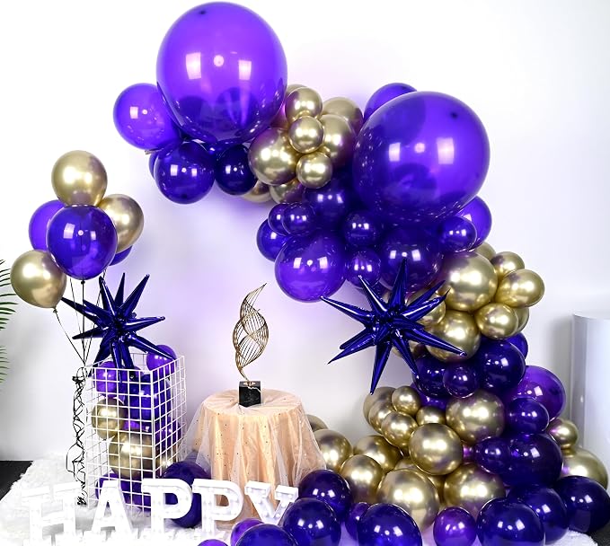 Purple and Gold Balloons Arch Kit, Dark Purple Gold Balloons Garland - Image 4