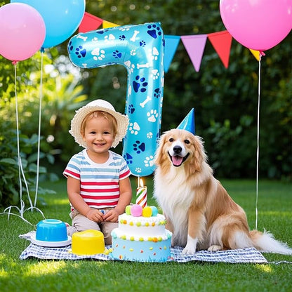 40 Inch Blue Dog Paw Birthday Balloons, Number 7 Balloons - Image 7