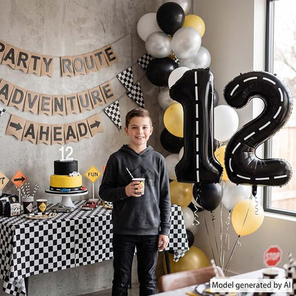 Black and White Stripes Number 12 Balloon 40 Inch, Foil Road Numeral | - Image 2