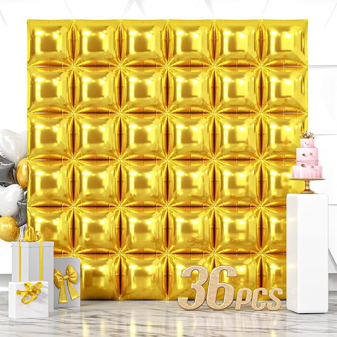 NISOCY 36PCS Metallic Gold Square Foil Balloons Wall Backdrop | Double Sided by NISOCY