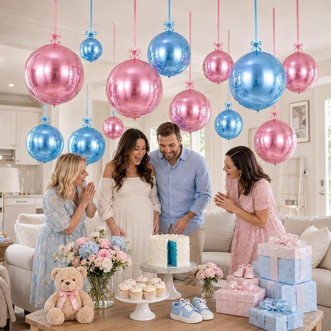 Pink Blue Round Foil Balloons - Image 9