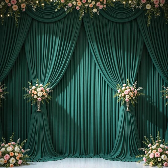 4 Panels Hunter Green Backdrop Curtains - Image 9