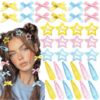36Pcs Pink Mini Hair Bows Blue Water Drop No Slip Hair Clips Star Snap Hair Barrettes for Women Yellow Small Bows for Hair Star Bowknot Hair Accessories for Teens Girls