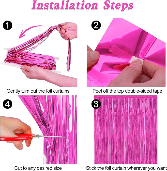 ZATAYE 2 Pack Rose Red Valentines Foil Curtain Streamer Decorations | Rose Red - Image 3