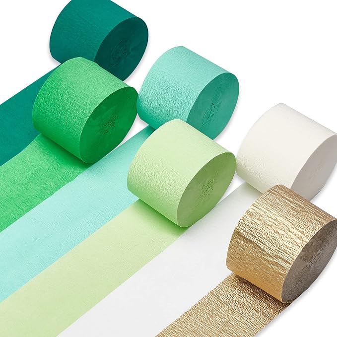 PartyWoo Lime Green Gold Crepe Paper Streamers 6 Rolls 492 FT | Birthday by PartyWoo