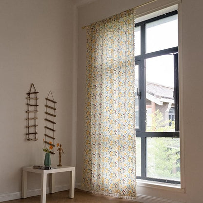 Sutuo Home Boho Curtain Semi-Blackout Colorful Florals Print Cotton Linen Fabric - Image 2