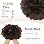 FESHFEN Messy Bun Hair Piece - Elastic Wavy Curly Hair Bun Scrunchies Extensions Synthetic Chignon Hairpieces for Women Girls, Dark Brown & Light Auburn Mixed 1.5 oz