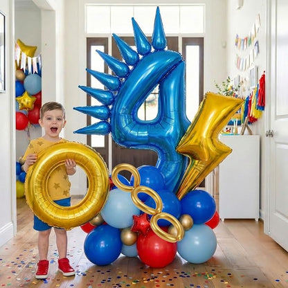 Speed Hedgehog 4th Birthday Balloon Centerpiece Set Royal Blue Red Gold Latex - Image 3