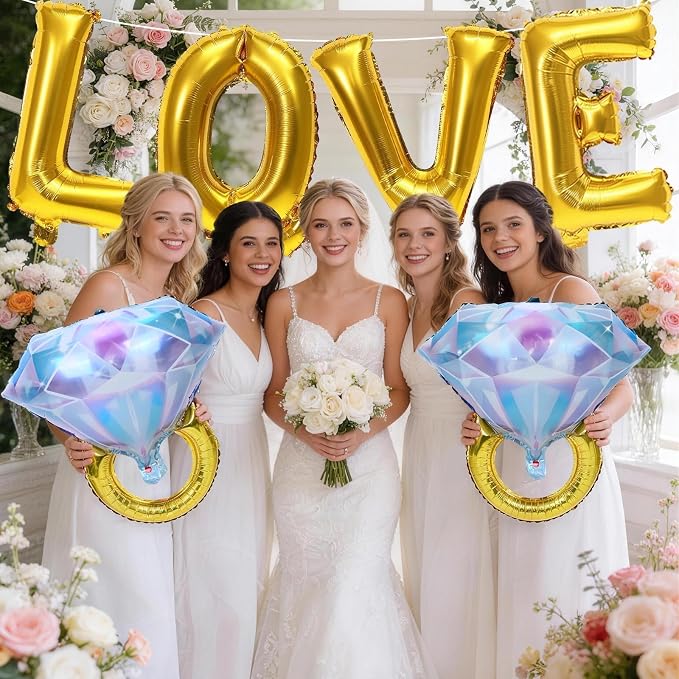40inch Gold Love Balloons with 2pcs Diamond Ring Foil Balloons, Large Love - Image 8