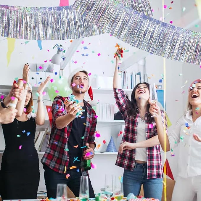 BEISHIDA Laser Silver Fringe Garland Banner 30ft Wall Tinsel Foil Streamers | - Image 5