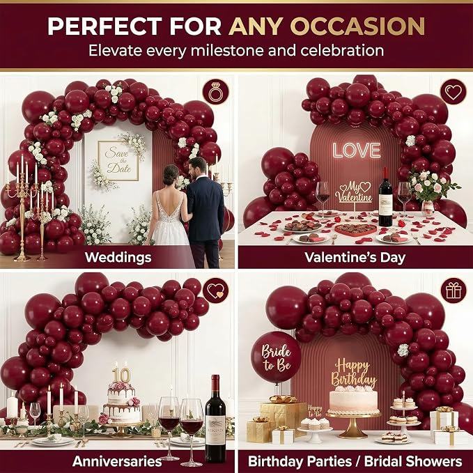 104pcs Burgundy Balloon Garland Arch Kit Different Sizes 18/12/10/5 Inch | - Image 4