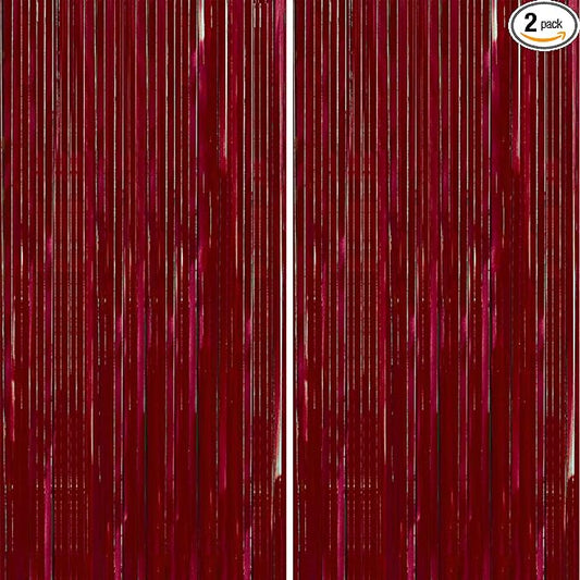 PartyWoo Red Foil Fringe Tinsel Streamers Backdrop Curtain 2pcs 8.2FT | Red by PartyWoo
