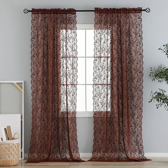 FINECITY Chestnut Brown Lace Curtains - Image 7