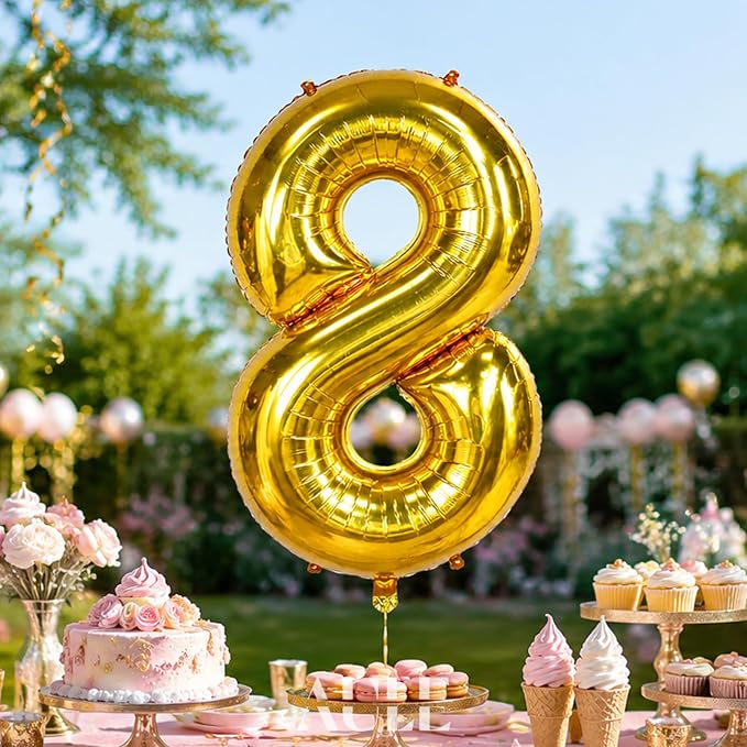 AULE 40 Inch Gold 8 Balloon Number Foil 0-9 Birthday Big Numbers | Birthday - Image 3