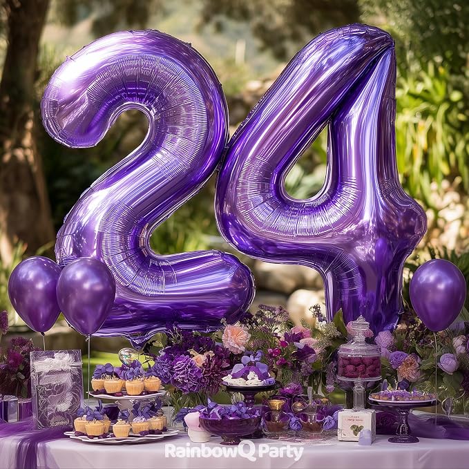 RainbowQ Purple 4 Balloon Number 40 Inch 0-40 Foil Large Balloons | Big Mylar 4 - Image 2