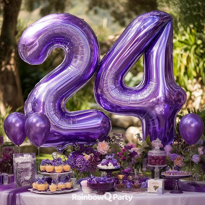 RainbowQ Purple 4 Balloon Number 40 Inch 0-40 Foil Large Balloons | Big Mylar 4 - Image 2