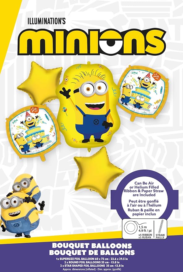 Minions Birthday Party Supplies 5pc Foil Balloon Bouquet - Image 4