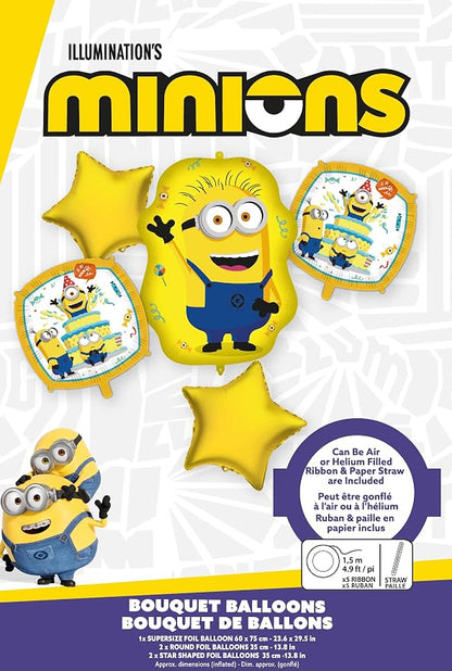 Minions Birthday Party Supplies 5pc Foil Balloon Bouquet - Image 4