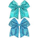 Large Big 7 Inch Glitter Bow Clip Sequin Bling Party Hair Accessories for Women Teens Girls Kids 2 Pcs (PeacockGreen, Blue)