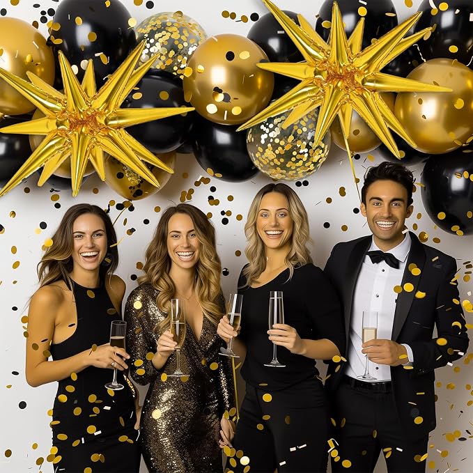 RUBFAC Black and Gold Balloons Arch Kit 140pcs | Black Star Latex Balloons - Image 6