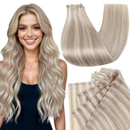 Full Shine Clip in Hair Extensions 18 inch 140g 8Pcs Seamless Hair Extensions Clip in Ash Blonde Highlight Bleach Blonde Remy Hair Clip ins for Women