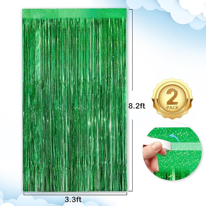 Green Party Streamers 2Pack Foil Fringe Curtains 3.3 x 8.3ft Door Streamers - Image 4
