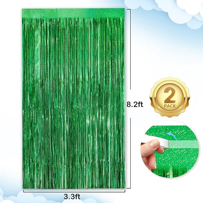 Green Party Streamers 2Pack Foil Fringe Curtains 3.3 x 8.3ft Door Streamers - Image 4