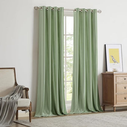 BULBUL Velvet Sage Green Grommet Blackout Curtains 72 inch - Image 7